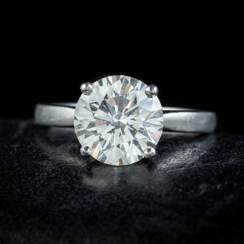 Edwardian Style Diamond Solitaire Engagement Ring 3.67Ct Diamond With Cert