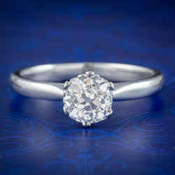 Edwardian Style Diamond Solitaire Ring 1.3ct Old Cut Diamond 