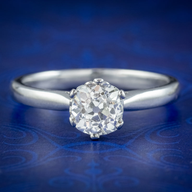 Edwardian Style Diamond Solitaire Ring 1.3ct Old Cut Diamond 