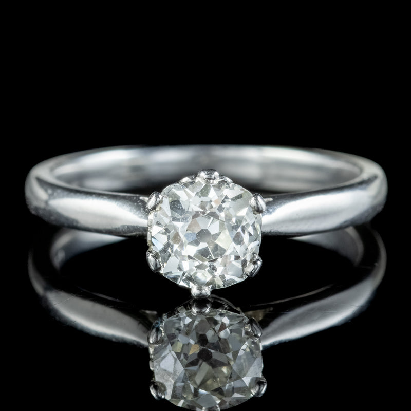 Edwardian Style Diamond Solitaire Ring 1.3ct Old Cut Diamond 