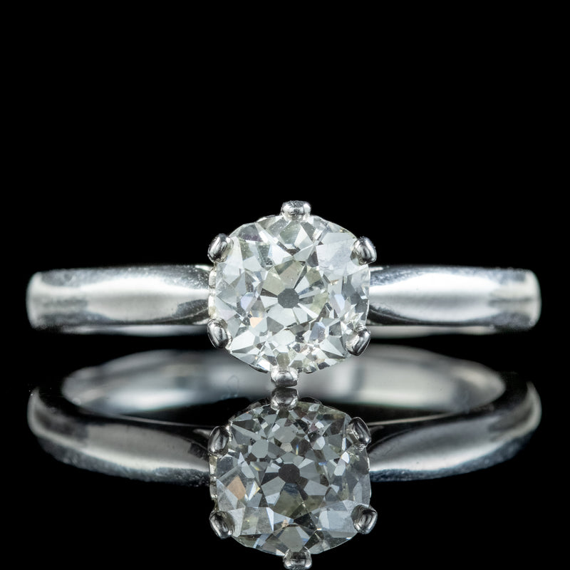 Edwardian Style Diamond Solitaire Ring 1.3ct Old Cut Diamond 