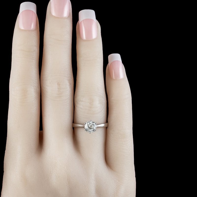 Edwardian Style Diamond Solitaire Ring 1.3ct Old Cut Diamond 