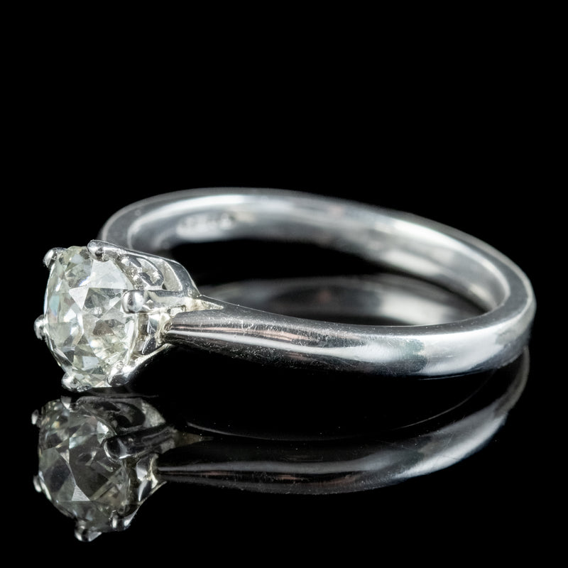Edwardian Style Diamond Solitaire Ring 1.3ct Old Cut Diamond 
