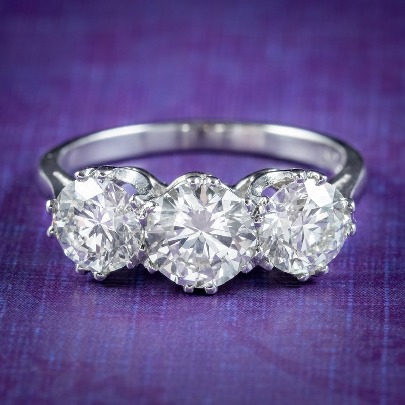 Edwardian Style Diamond Trilogy Ring 2.75ct Diamond With Cert