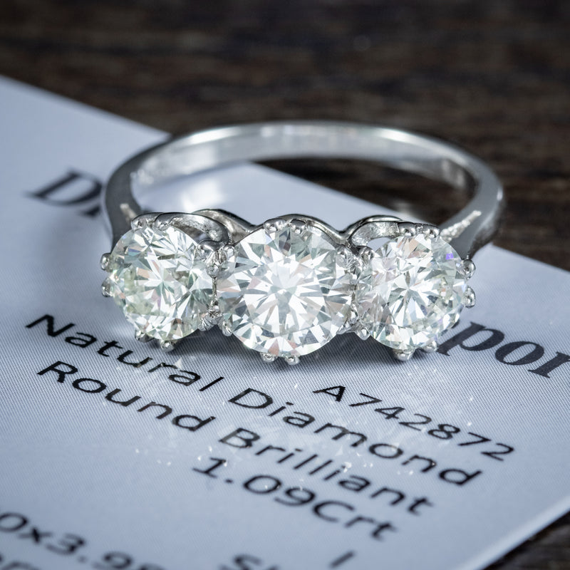 Edwardian Style Diamond Trilogy Ring 2.75ct Diamond With Cert