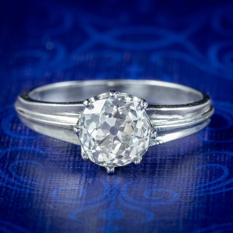 Edwardian Style Old Cut Diamond Solitaire Ring 1.61ct Diamond With Cert