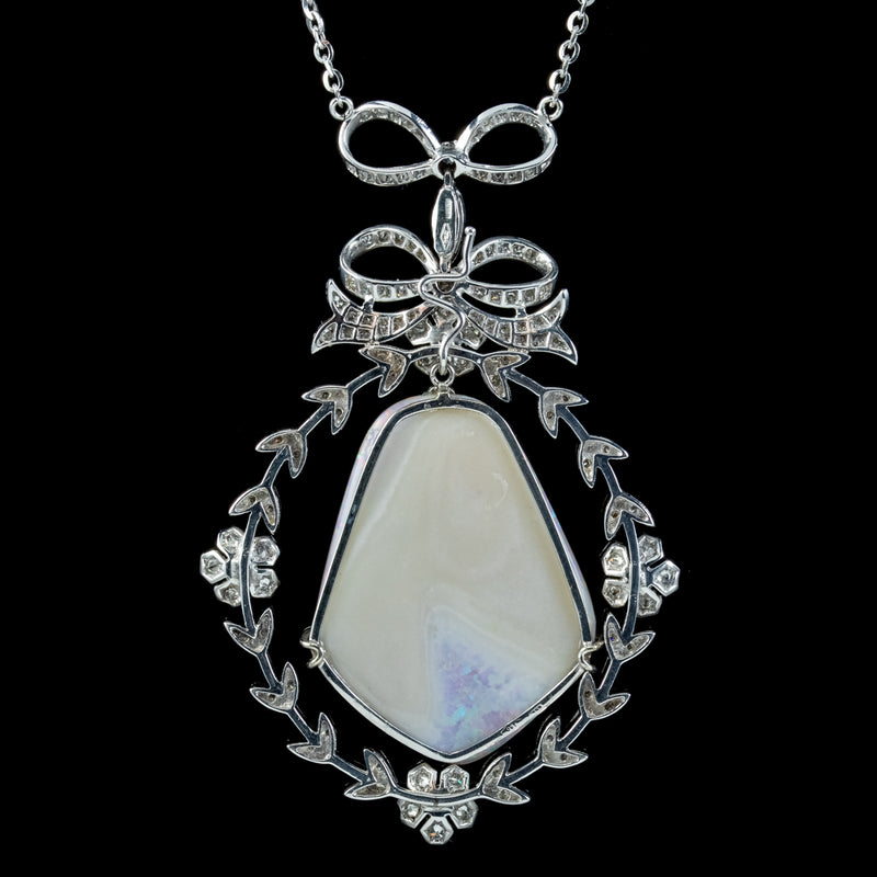 Edwardian Style Opal Diamond Lavaliere Pendant Necklace 18ct Gold 3ct Of Diamond 