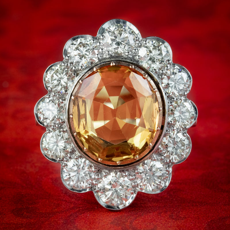 Edwardian Style Orange Topaz Diamond Cocktail Ring 6.5ct Topaz