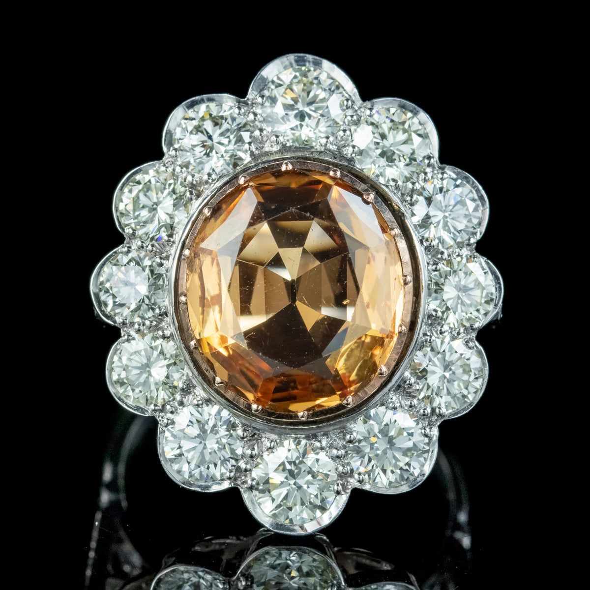 Edwardian Style Orange Topaz Diamond Cocktail Ring 6.5ct