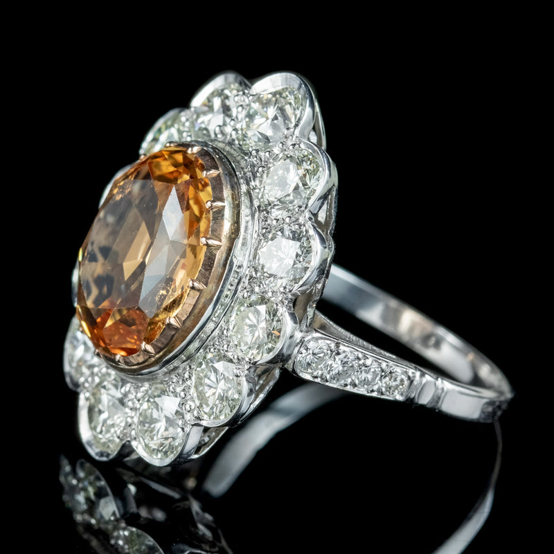 Edwardian Style Orange Topaz Diamond Cocktail Ring 6.5ct Topaz