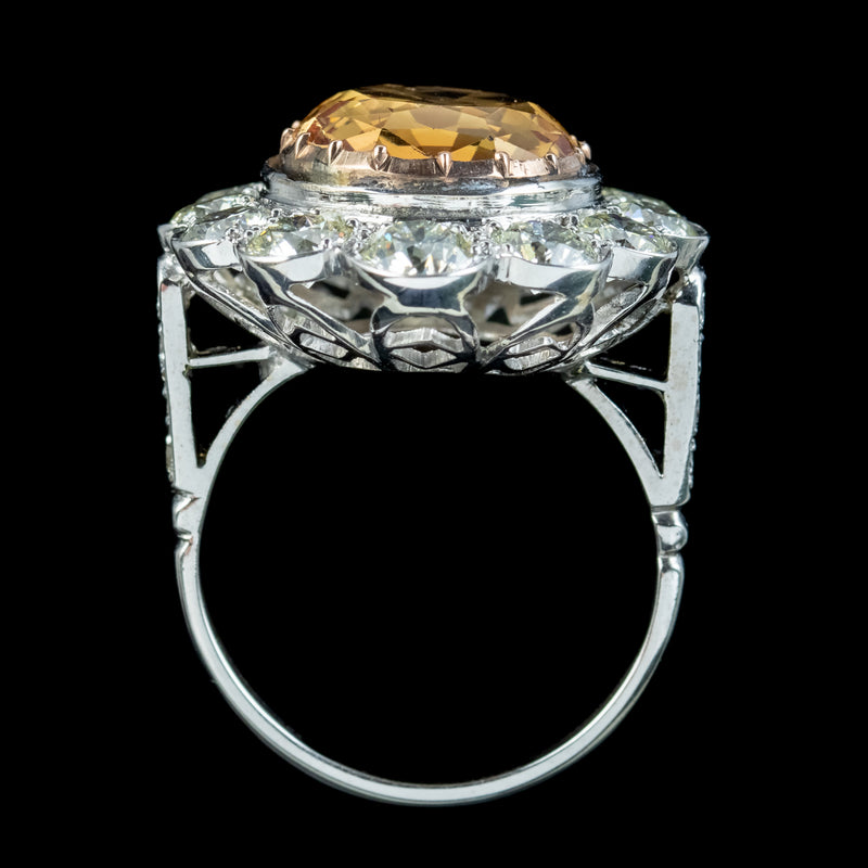 Edwardian Style Orange Topaz Diamond Cocktail Ring 6.5ct Topaz