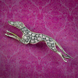 Edwardian Style Rose Cut Diamond Greyhound Brooch Silver Gold Gilt 