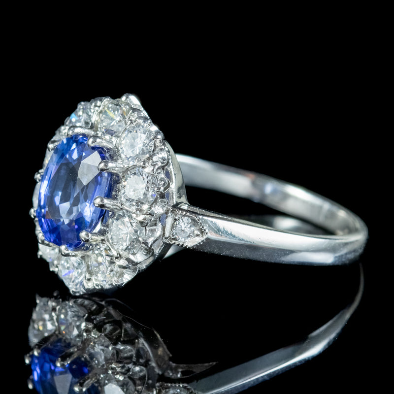 Edwardian Style Sapphire Diamond Cluster Ring 1ct Blue Sapphire