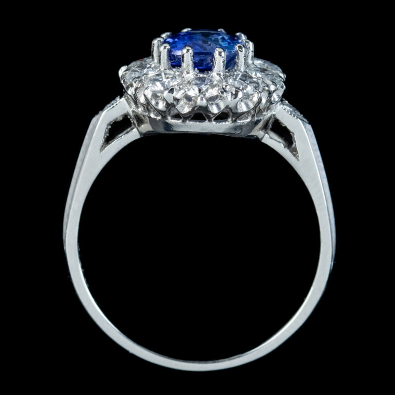 Edwardian Style Sapphire Diamond Cluster Ring 1ct Blue Sapphire