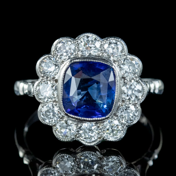 Edwardian Style Sapphire Diamond Cluster Ring 2ct Sapphire