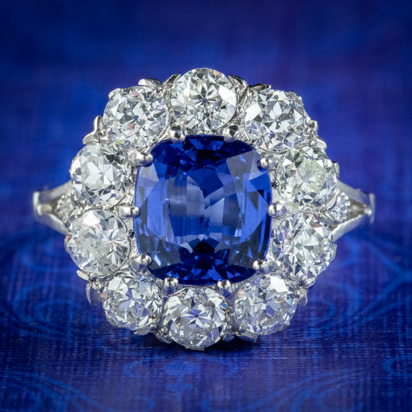 Edwardian Style Sapphire Diamond Cluster Ring 3.25ct Sapphire 