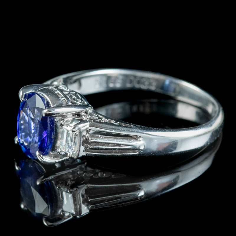 Edwardian Style Sapphire Diamond Trilogy Ring 1.65ct Sapphire