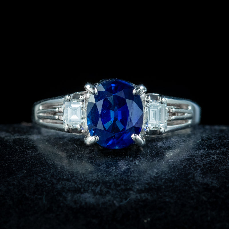 Edwardian Style Sapphire Diamond Trilogy Ring 1.65ct Sapphire