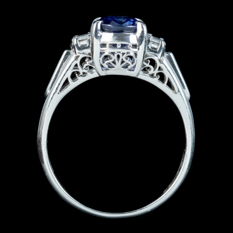 Edwardian Style Sapphire Diamond Trilogy Ring 1.65ct Sapphire