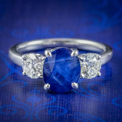 Edwardian Style Sapphire Diamond Trilogy Ring 1.80ct Sapphire