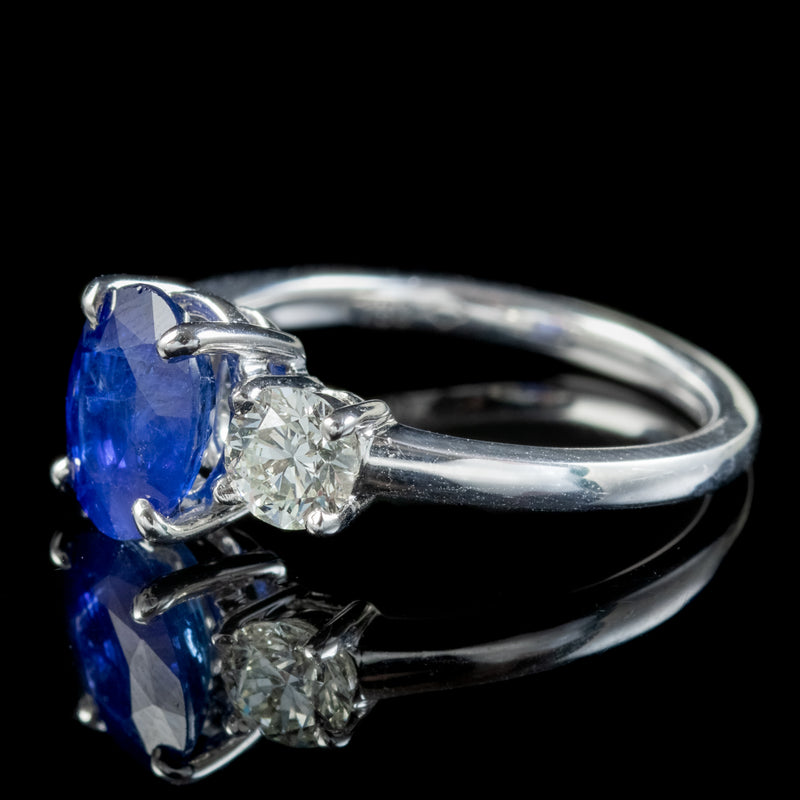 Edwardian Style Sapphire Diamond Trilogy Ring 1.80ct Sapphire