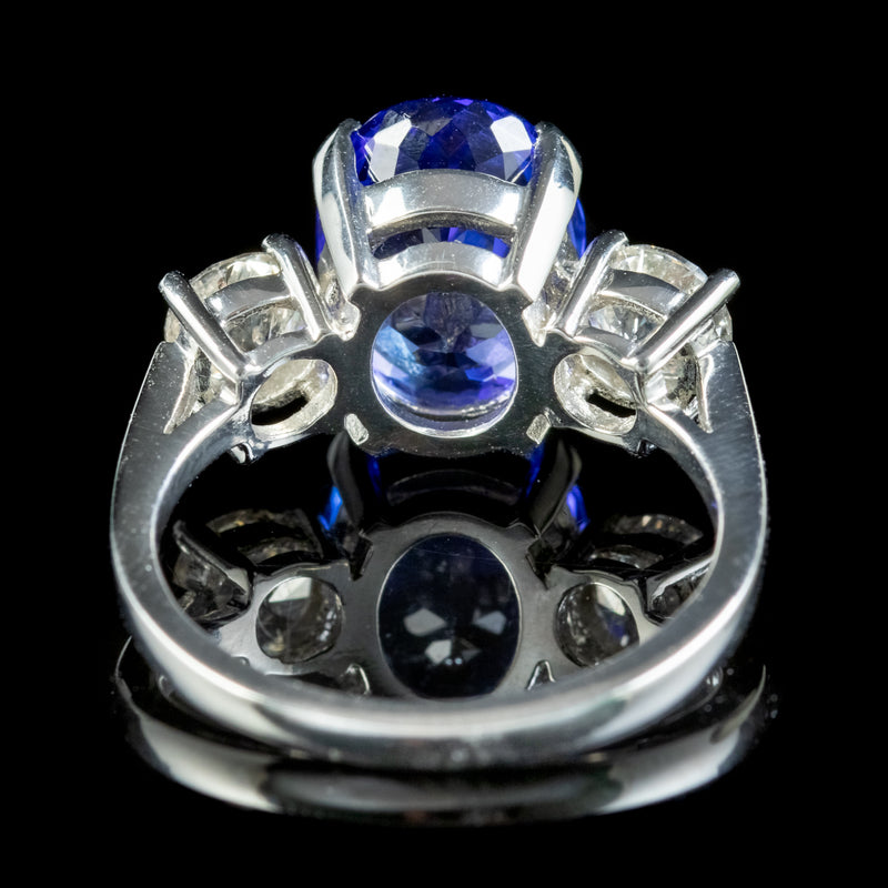 Edwardian Style Tanzanite Diamond Trilogy Ring 4.50ct Tanzanite 