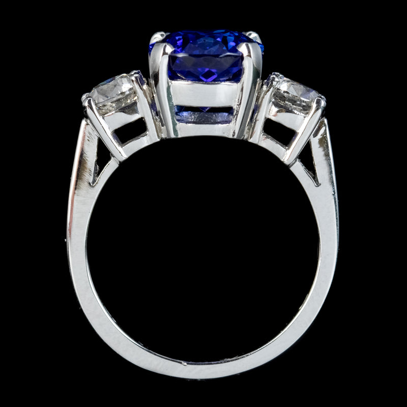 Edwardian Style Tanzanite Diamond Trilogy Ring 4.50ct Tanzanite 
