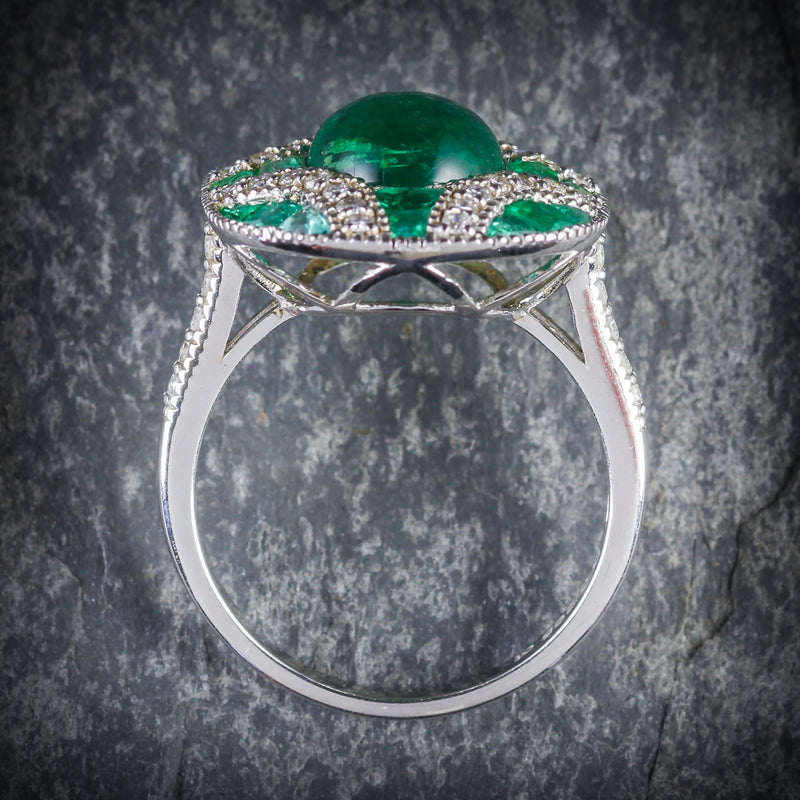 Emerald Diamond Cluster Ring 18ct White Gold TOP