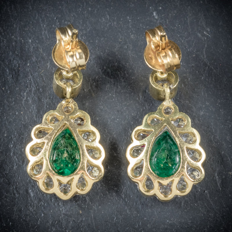 Emerald Diamond Drop Earrings 18ct Gold  back