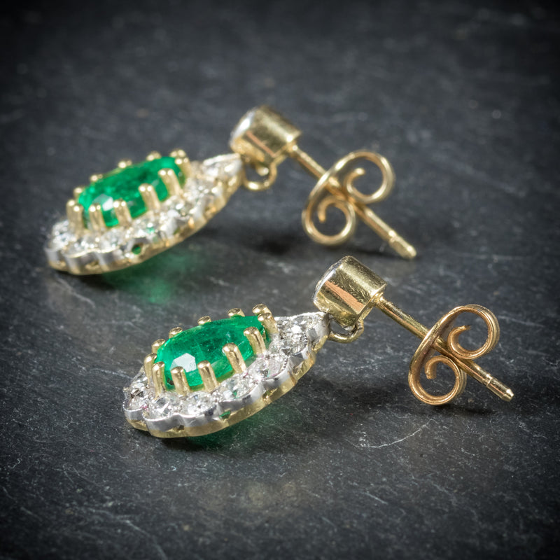 Emerald Diamond Drop Earrings 18ct Gold  side