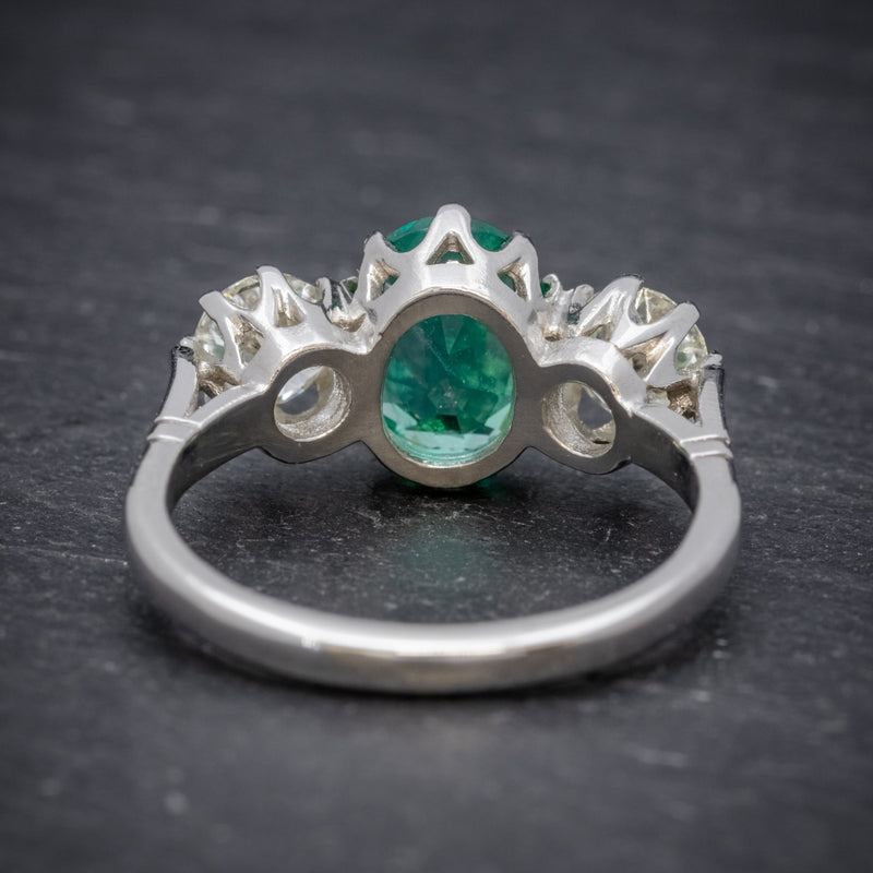 Emerald Diamond Trilogy Ring Platinum 2.50ct Emerald BACK