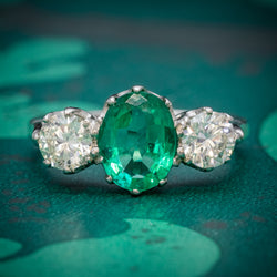 Emerald Diamond Trilogy Ring Platinum 2.50ct Emerald COVER