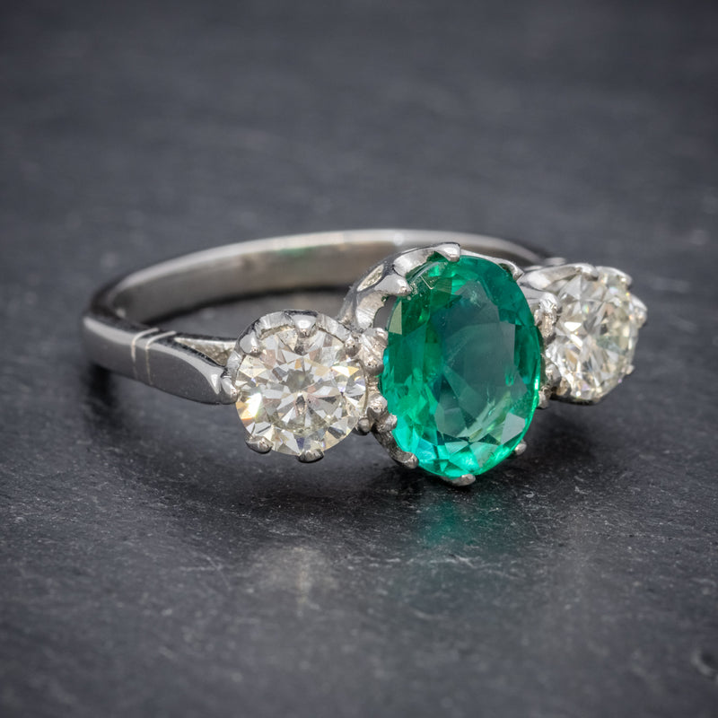 Emerald Diamond Trilogy Ring Platinum 2.50ct Emerald SIDE 2