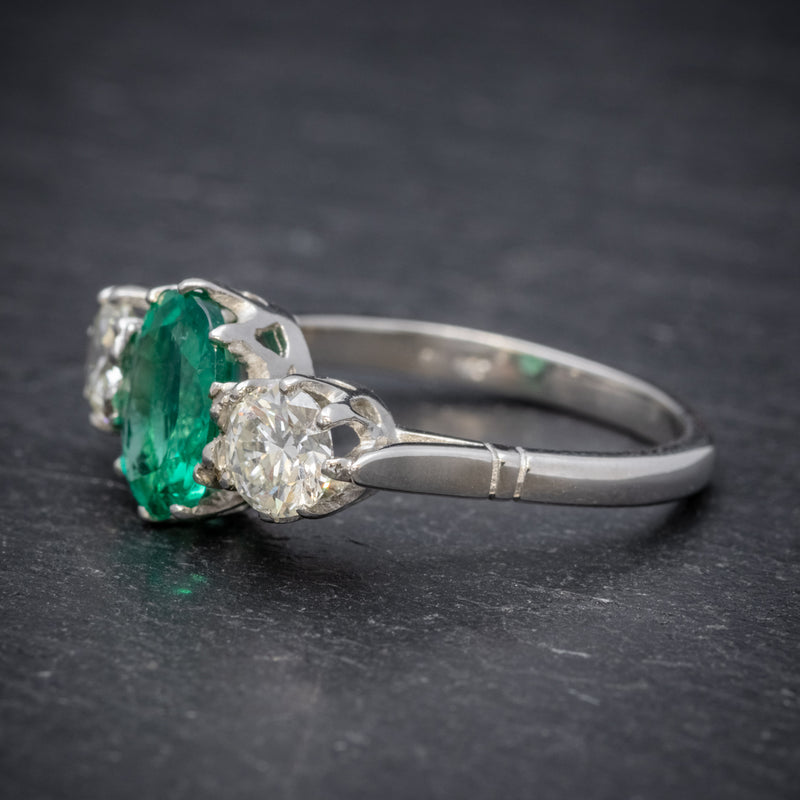 Emerald Diamond Trilogy Ring Platinum 2.50ct Emerald SIDE