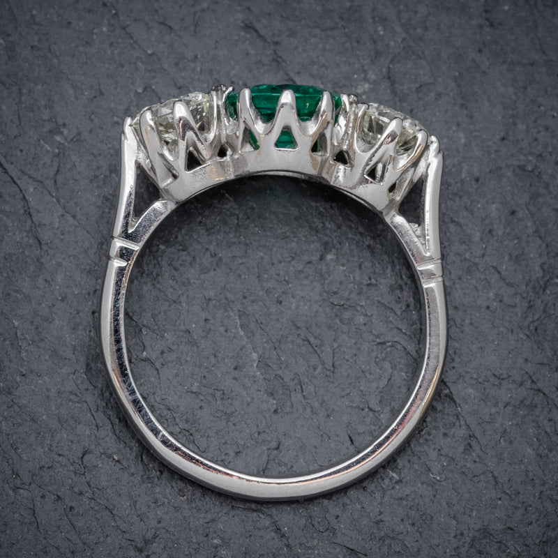 Emerald Diamond Trilogy Ring Platinum 2.50ct Emerald STOOD