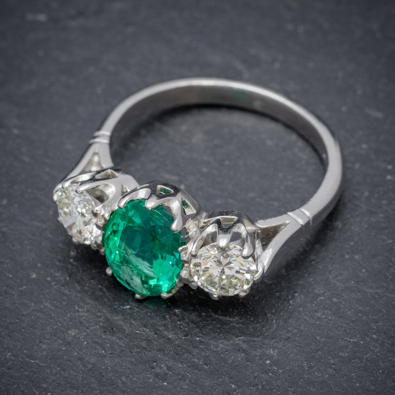 Emerald Diamond Trilogy Ring Platinum 2.50ct Emerald TOP
