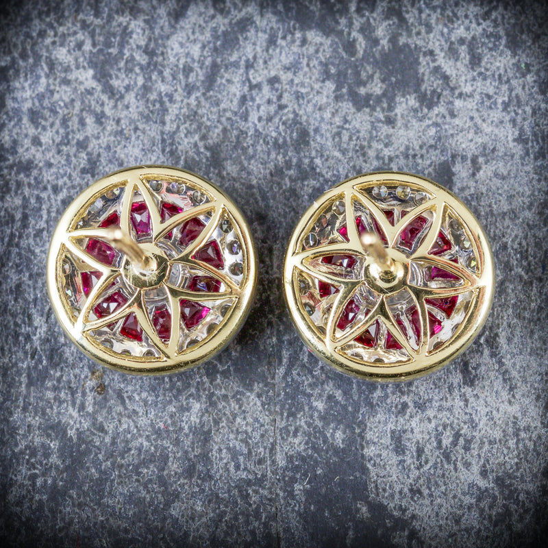 FRENCH CUT RUBY DIAMOND EARRINGS 18CT GOLD BACK