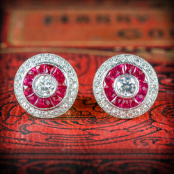 FRENCH CUT RUBY DIAMOND EARRINGS 18CT GOLD cover