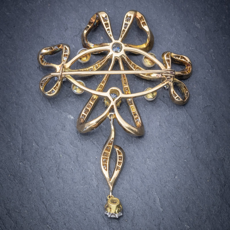Garland 3ct Diamond Pearl Brooch 18ct Gold  BACK