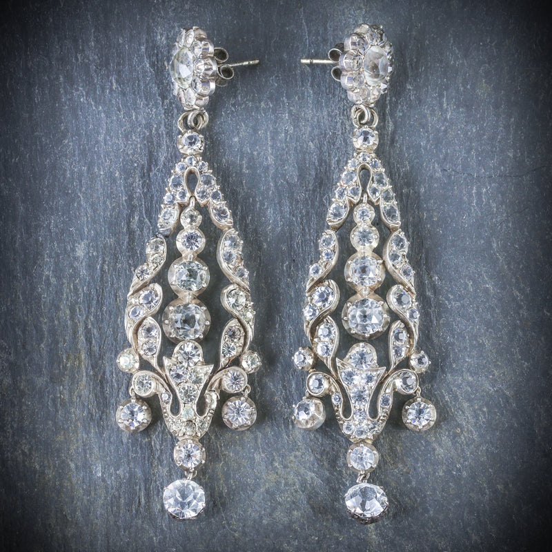 ANTIQUE GEORGIAN PASTE DROP EARRINGS CIRCA 1800 FRONT