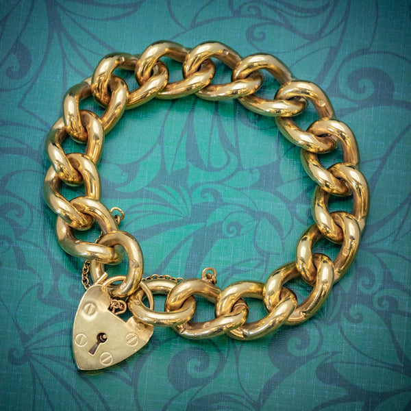 Heart Padlock Belcher Bracelet 18ct Gold On Solid Silver Dated 1976 COVER