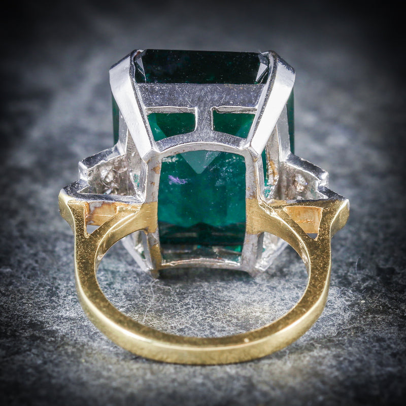 LARGE GREEN PASTE ART DECO RING 18CT GOLD SILVER BACK