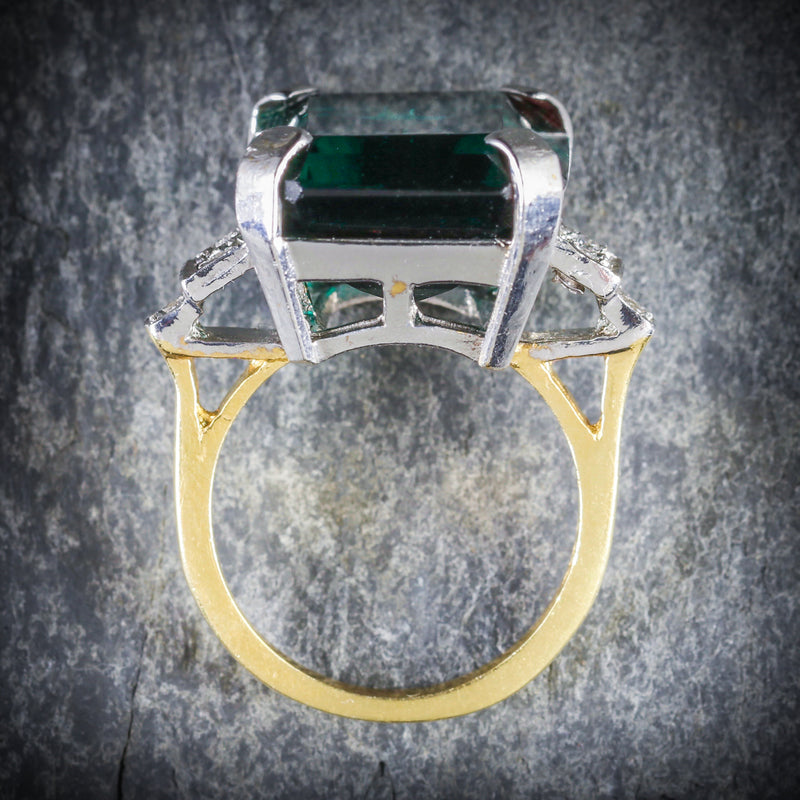 LARGE GREEN PASTE ART DECO RING 18CT GOLD SILVER TOP