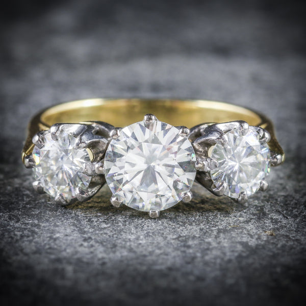 MOISSANITE DIAMOND TRILOGY 18CT GOLD RING FRONT