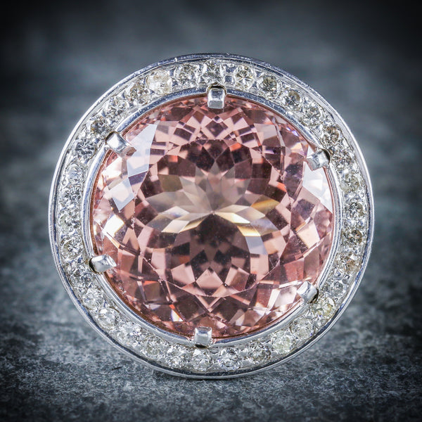 MORGANITE DIAMOND RING FABULOUS LARGE RING 14K FRONT