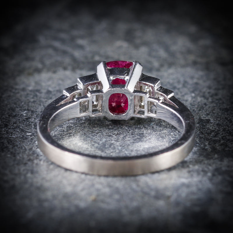 NATURAL RUBY & DIAMOND RING 18CT WHITE GOLD BACK