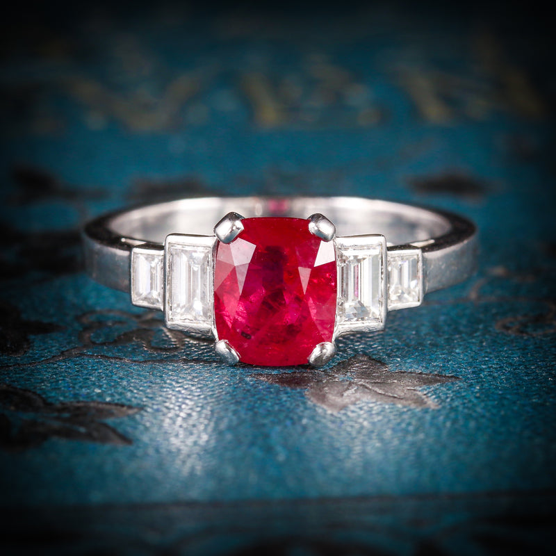 NATURAL RUBY & DIAMOND RING 18CT WHITE GOLD COVER