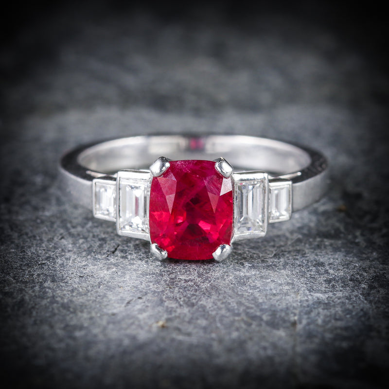 NATURAL RUBY & DIAMOND RING 18CT WHITE GOLD FRONT