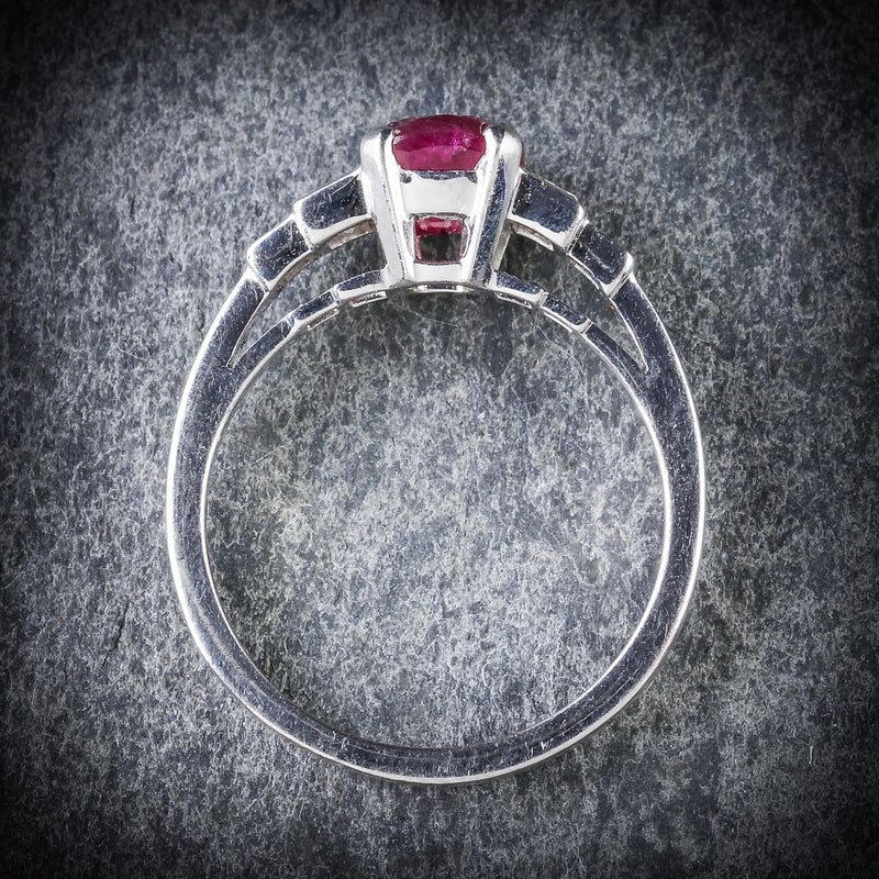 NATURAL RUBY & DIAMOND RING 18CT WHITE GOLD TOP
