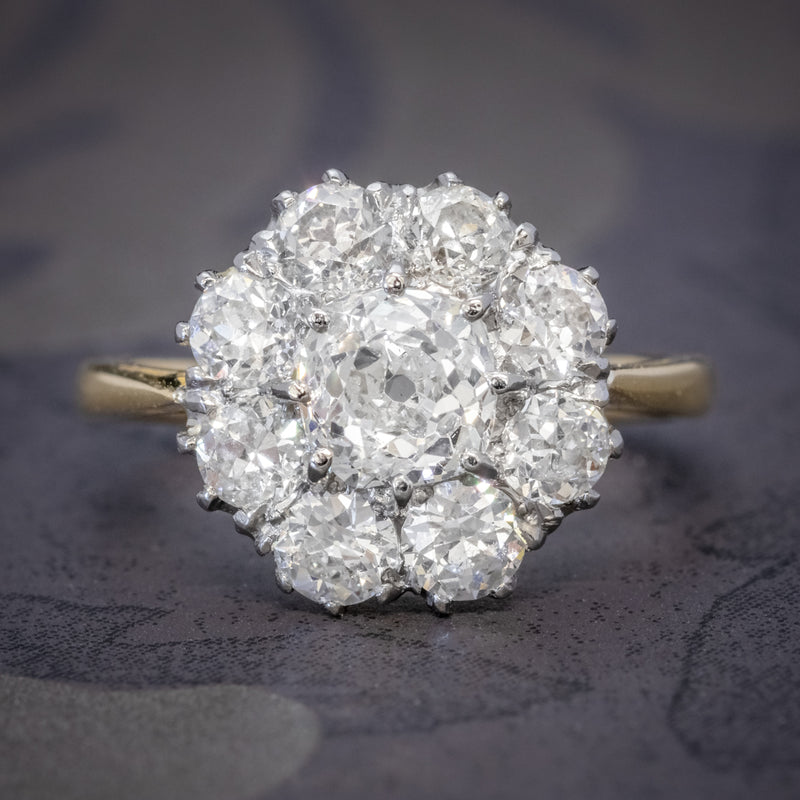 OLD CUSHION CUT DIAMOND CLUSTER RING 18CT GOLD PLATINUM 3CT OF DIAMOND COVER